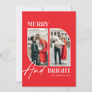Merry and Bright Modern Red Christmas Photo Holiday Card