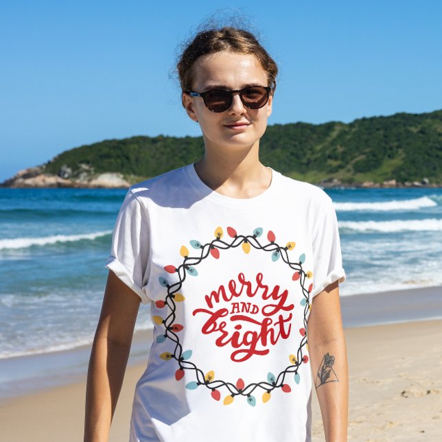 Merry and Bright Modern Red Women's Christmas T-Shirt (Creator Uploaded)