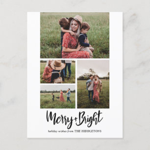 Merry And Bright   Modern Script Multi Photo Holiday Postcard