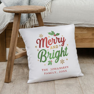 Merry and Bright Modern Simple Christmas Seasonal Cushion