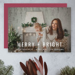 Merry and Bright | Modern Trendy Christmas Photo Holiday Card<br><div class="desc">A stylish modern holiday photo flat greeting card with a bold typography quote "Merry Bright" in white with a rose raspberry dusky berry pink feature colour on the reverse. The greeting and name can be easily customised for a personal touch. A trendy, minimalist and contemporary christmas design to stand out...</div>