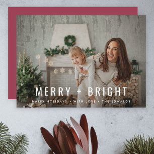Merry and Bright   Modern Trendy Christmas Photo Holiday Card