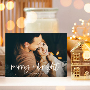 Merry and Bright   Modern Two Photo Christmas Holiday Card