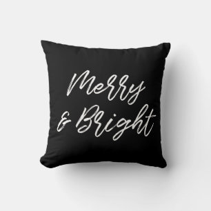 Merry and Bright modern white font Cushion