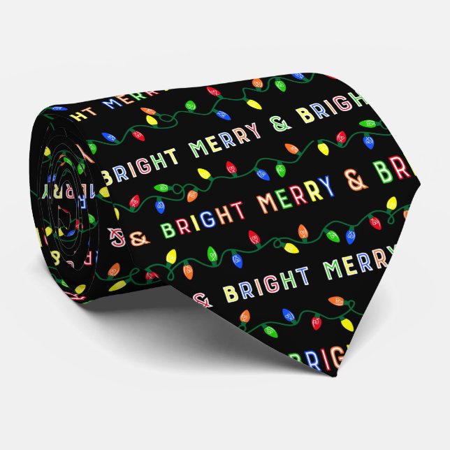 Merry and Bright Multi Christmas Lights Tie (Rolled)