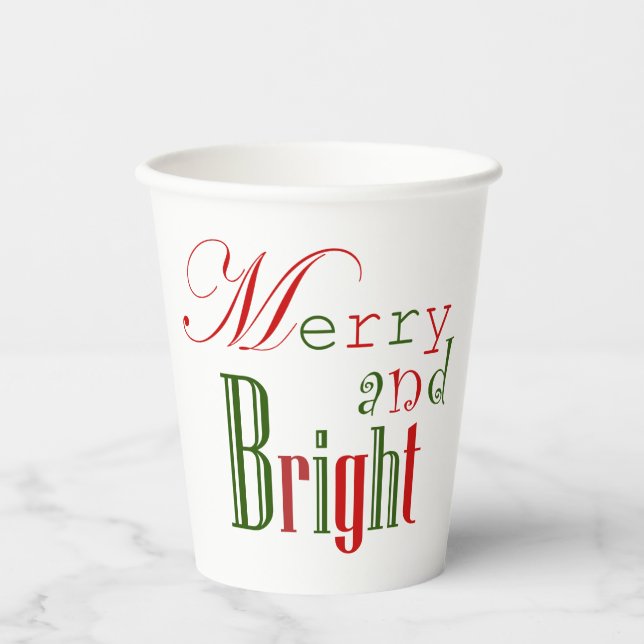 Merry and Bright on White Paper Cups (Front)