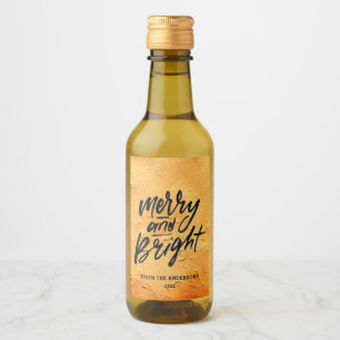 Merry and Bright Orange Glitter Wine Label