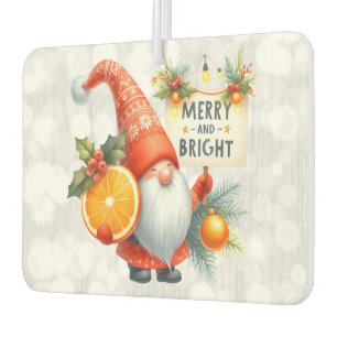 Merry and Bright Orange Gnome Glittery Car Air Freshener