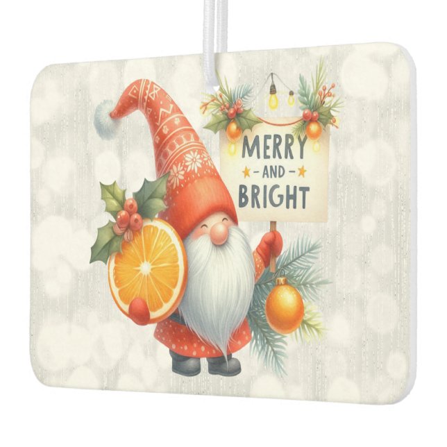 Merry and Bright Orange Gnome Glittery Car Air Freshener (Left)