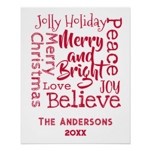 Merry and Bright Other Christmas Sayings Red Poster
