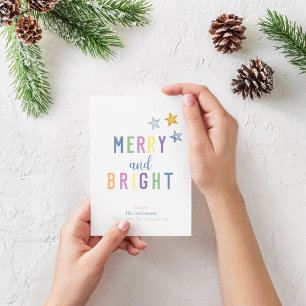 Merry and Bright Pastel Christmas Holiday Card