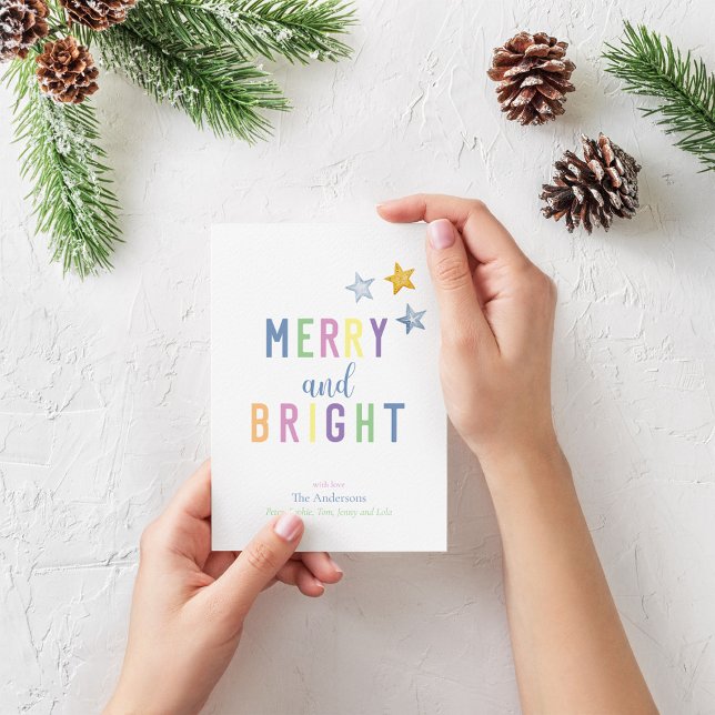 Merry and Bright Pastel Christmas Holiday Card (Merry and Bright colourful Christmas card)