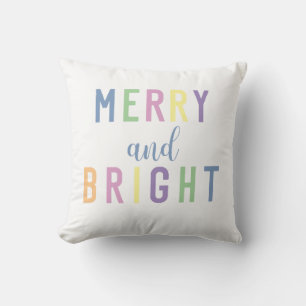 Merry and Bright Pastel Colourful Christmas Cushion
