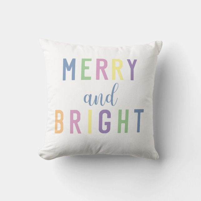 Merry and Bright Pastel Colourful Christmas  Cushion (Front)