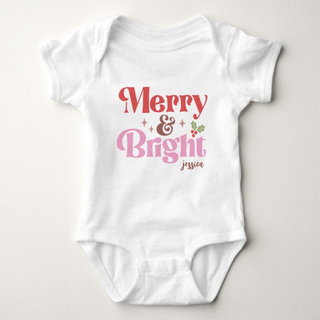 Merry and Bright Personalised Baby Bodysuit (Front)