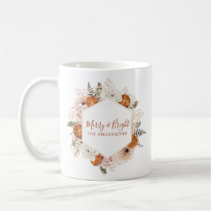 Merry and Bright Personalised Citrus Pine Floral Coffee Mug