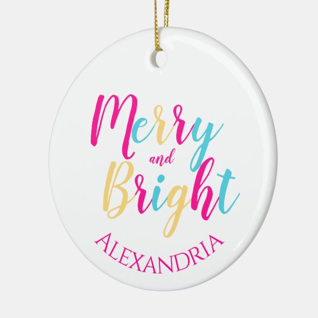 Merry and Bright Personalised Colourful Christmas Ceramic Ornament (Left)