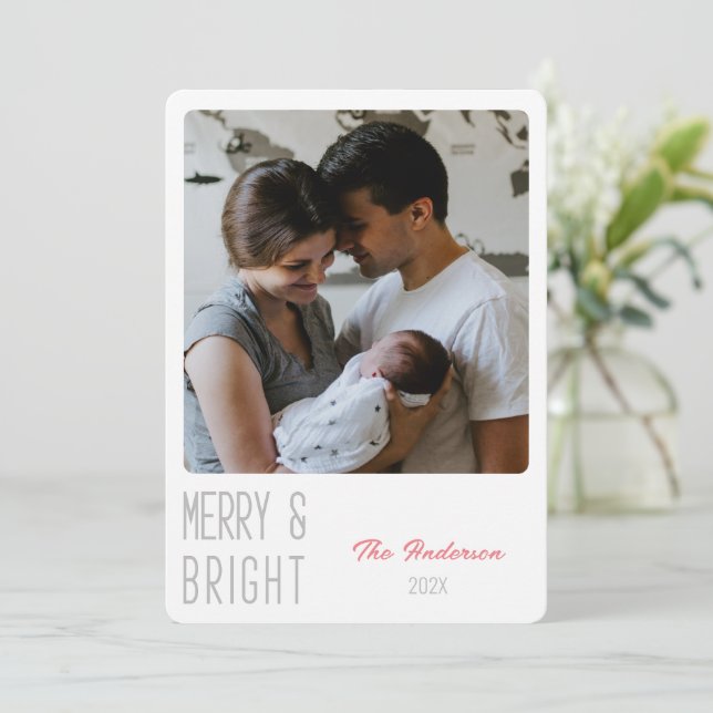 Merry and Bright personalised photo Christmas Card (Standing Front)