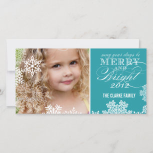 MERRY AND BRIGHT PHOTO CARD   TURQUOISE