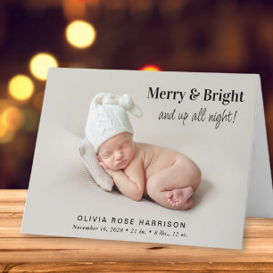 Merry And Bright Photo Christmas Birth Announcement