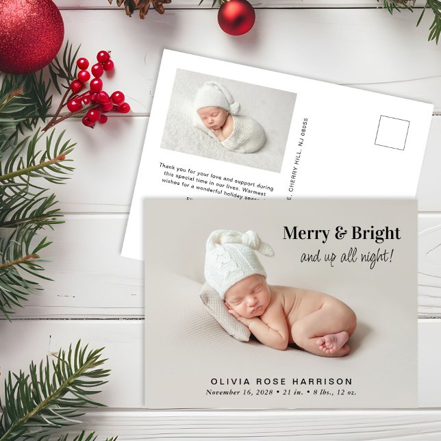 Merry And Bright Photo Christmas Birth Announcement Postcard (Creator Uploaded)