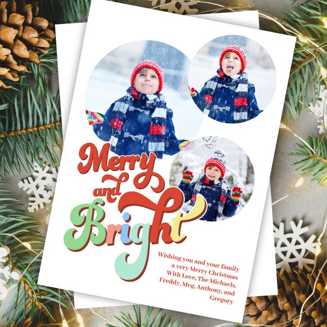 Merry and Bright Photo Collage Christmas  Holiday Card (Merry and Bright Christmas holiday photo card.)