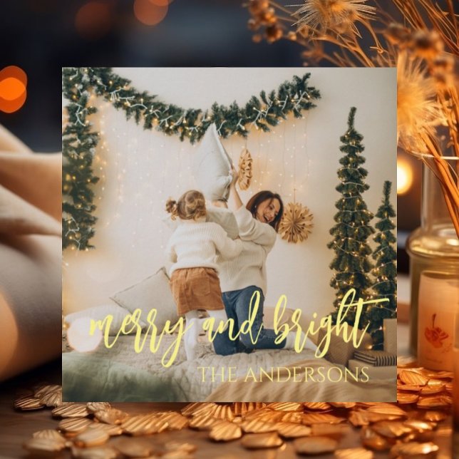 Merry and Bright photo cute Christmas square card  (Creator Uploaded)