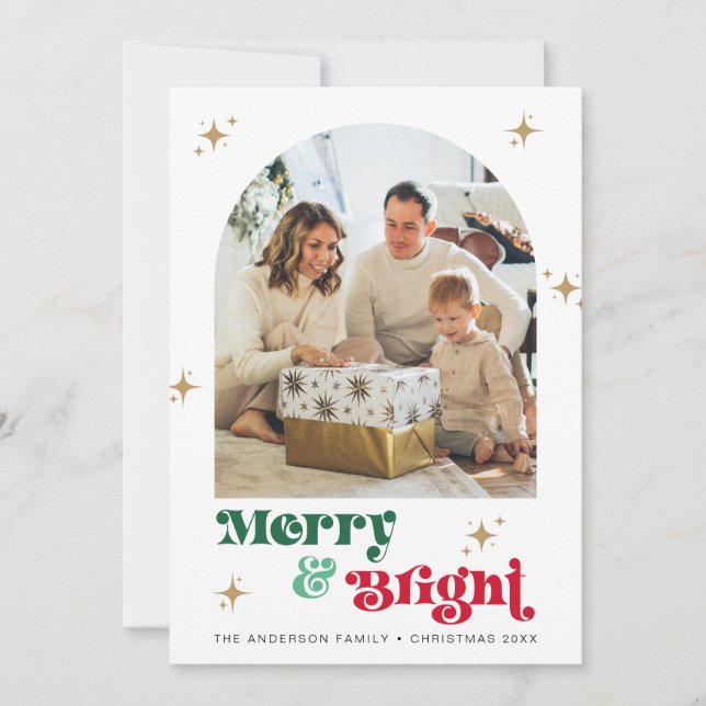 Merry and Bright Photo Holiday Card Boho Christmas (Front)