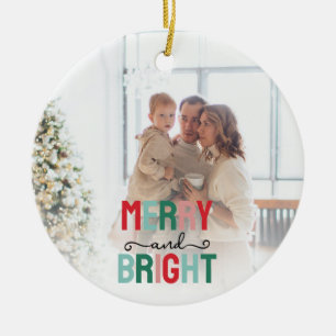 Merry and Bright Photo Personalised Ceramic Ornament