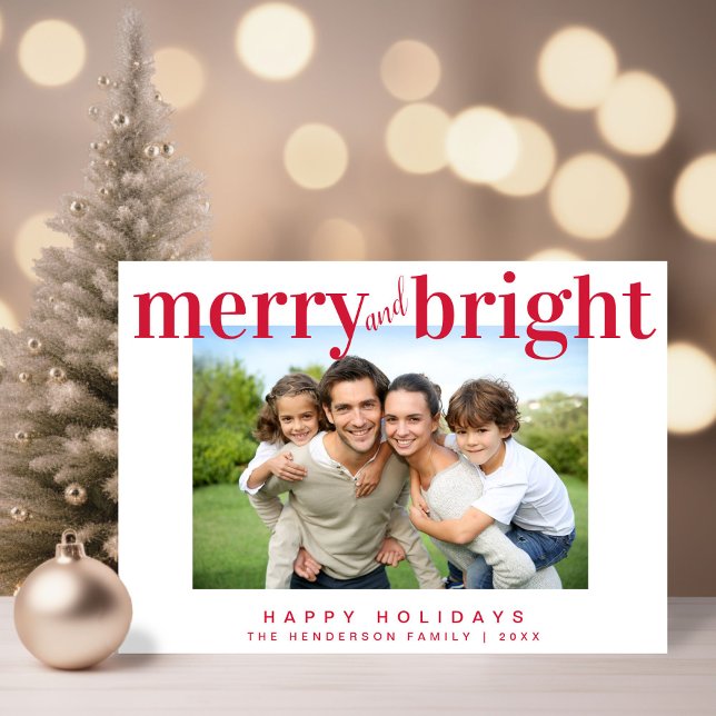 Merry and Bright Photo Red Holiday Card (Share the love and warmth of the season with your personalized photo Christmas card)
