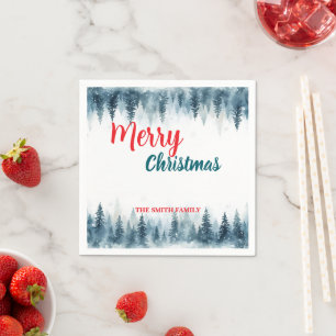 Merry and Bright pine tree forest Christmas Napkin