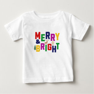Merry and Bright Pine Tree Reindeer Snowman Baby T-Shirt