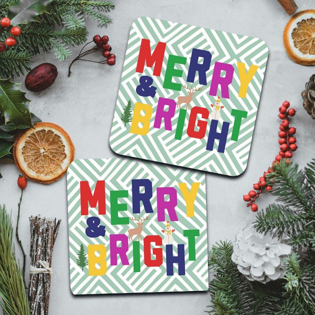 Merry and Bright Pine Tree Reindeer Snowman  Coaster (Creator Uploaded)