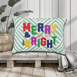 Merry and Bright Pine Tree Reindeer Snowman  Decorative Cushion