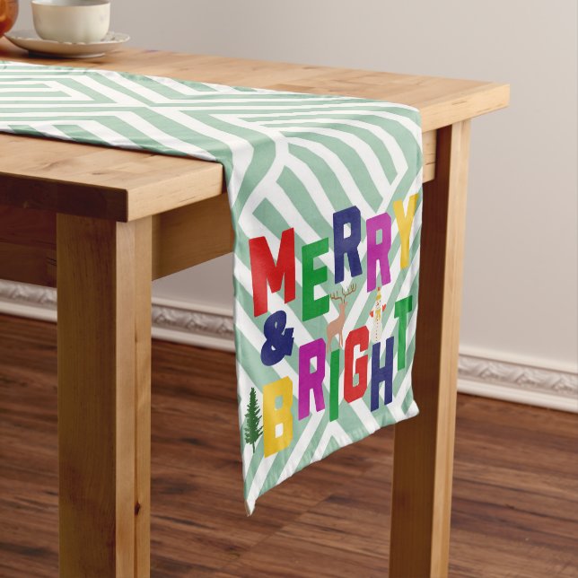 Merry and Bright Pine Tree Reindeer Snowman  Long Table Runner (In Situ)