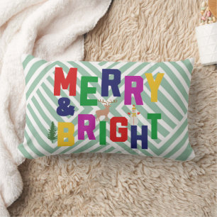 Merry and Bright Pine Tree Reindeer Snowman  Lumbar Cushion
