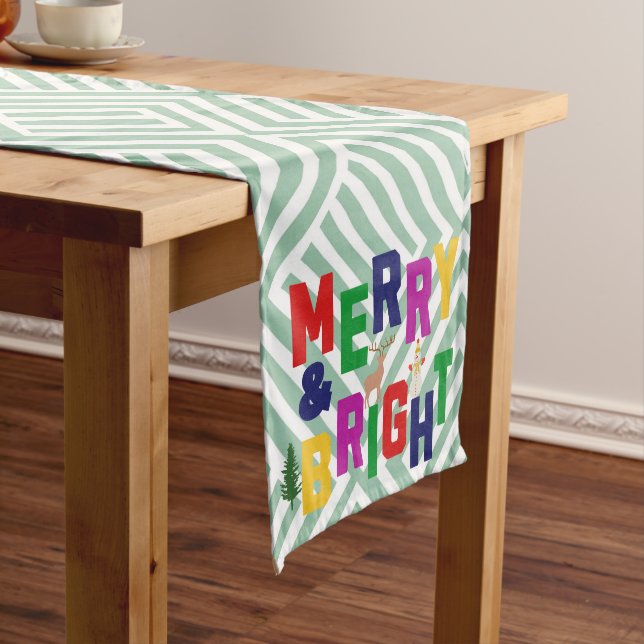Merry and Bright Pine Tree Reindeer Snowman  Medium Table Runner (In Situ)