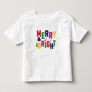 Merry and Bright Pine Tree Reindeer Snowman Toddler T-Shirt