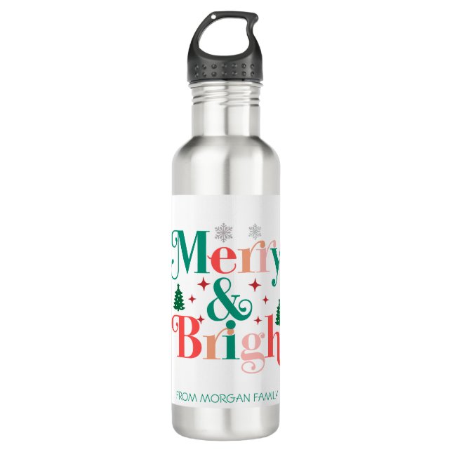 Merry And Bright Pine Tree Snowflakes 710 Ml Water Bottle (Front)