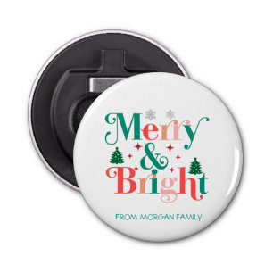 Merry And Bright Pine Tree Snowflakes Bottle Opener