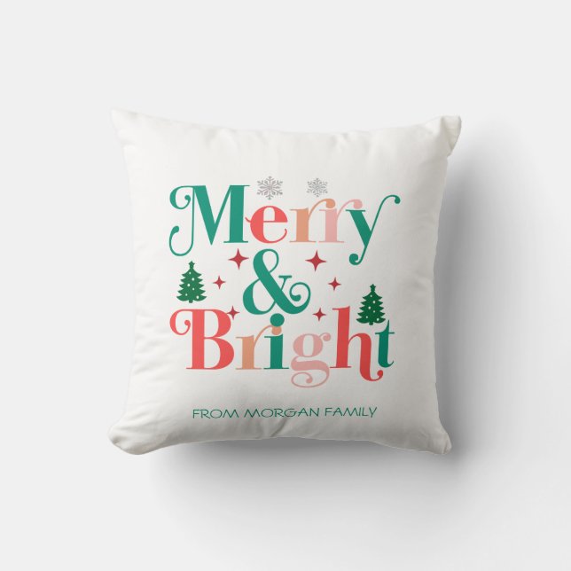 Merry And Bright Pine Tree Snowflakes Cushion (Front)