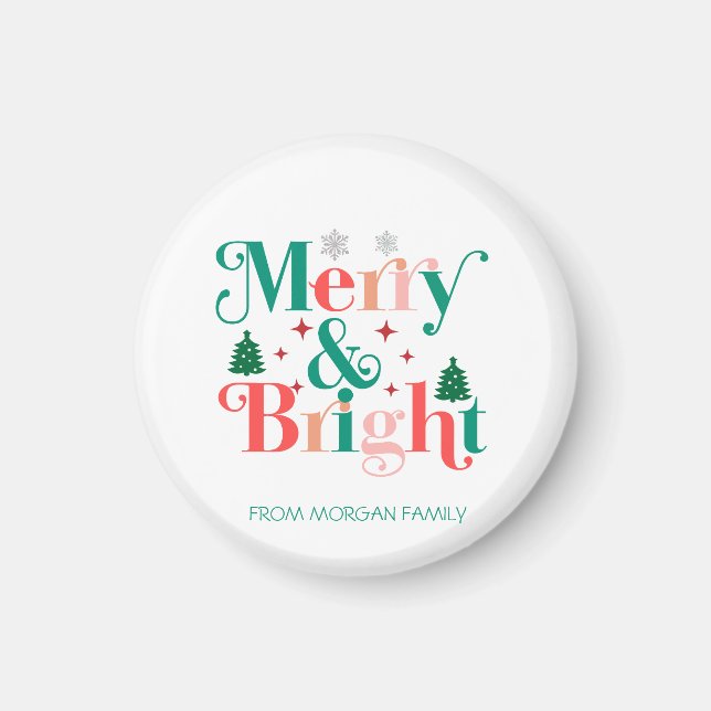 Merry And Bright Pine Tree Snowflakes Magnet (Front)