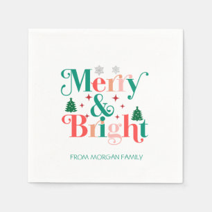 Merry And Bright Pine Tree Snowflakes Napkin
