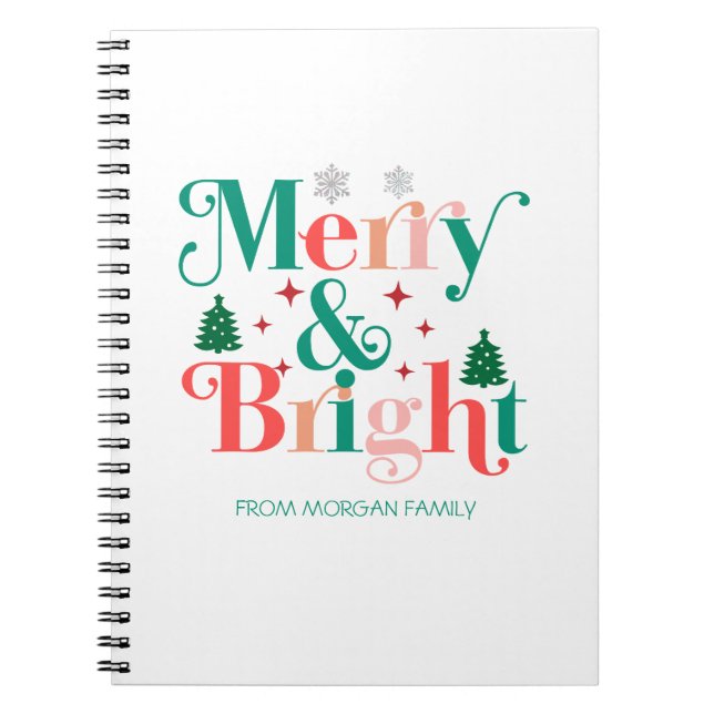 Merry And Bright Pine Tree Snowflakes Notebook (Front)