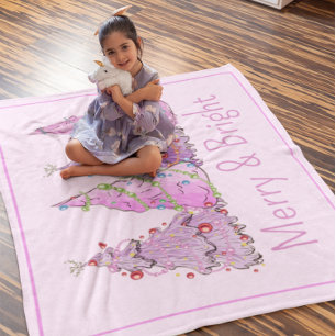 Merry And Bright Pink And Purple Christmas Trees Fleece Blanket