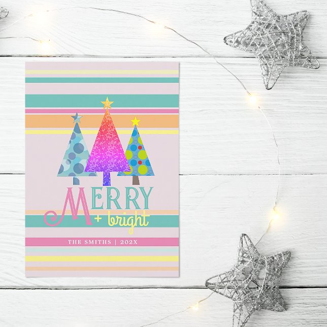 Merry and Bright Pink Christmas Holiday Card (Creator Uploaded)
