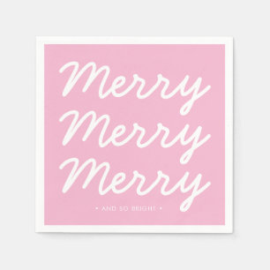 Merry and Bright Pink Christmas Napkin
