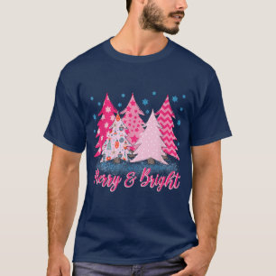 Merry And Bright Pink Christmas Tree, Pink Christm T-Shirt