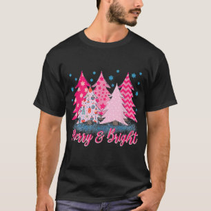 Merry and Bright Pink Christmas Tree Pink T-Shirt