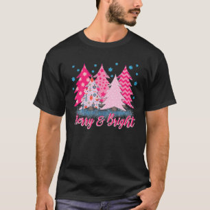 Merry And Bright Pink Christmas Tree Pink T-Shirt